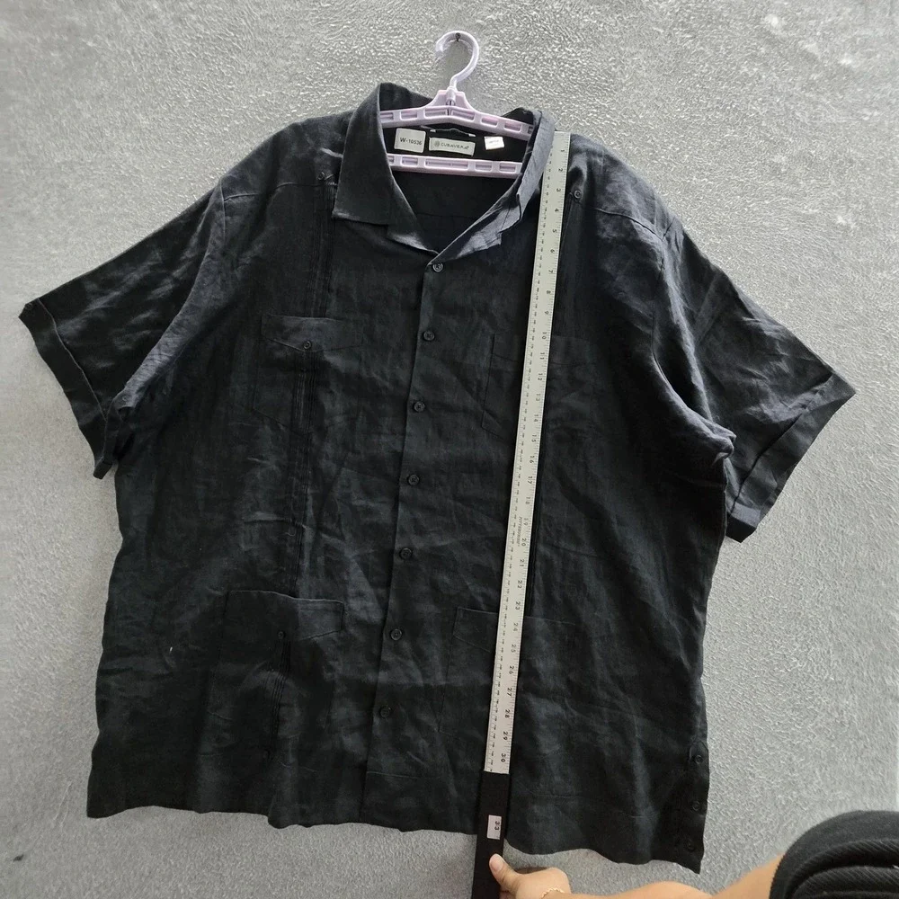 Cubavera Men Button Up Shirt 3XLT Black Linen Guayabera Short Sleeve